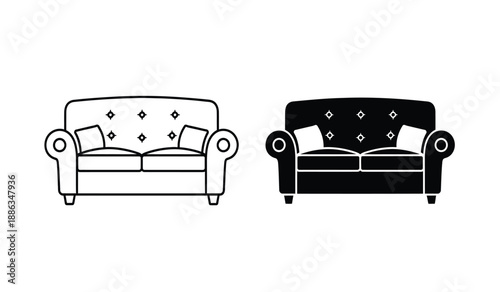 Two sofas in different styles and colors on a plain background