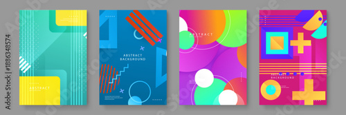 Versatile collection of abstract posters featuring a mix of geometric shapes and diverse color palettes for multipurpose design use