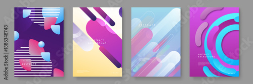 Soft abstract backgrounds featuring fluid rounded pill shapes and gradient colors with clean minimalist typography