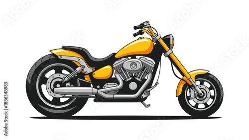 Yellow Chopper Motorcycle, Classic Cruiser Bike, Pixel Art Style