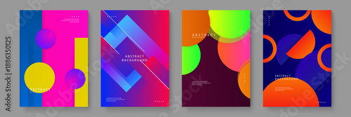 Colorful abstract background collection featuring neon pink and blue geometric shapes with modern overlapping transparency effects
