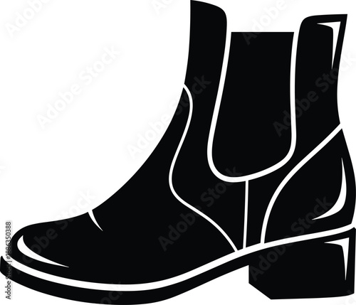 Professional Black Chelsea Boot Silhouette, Elegant Men's and Women's Ankle Footwear Vector Illustration for Fashion Design and Leather Boutique Branding