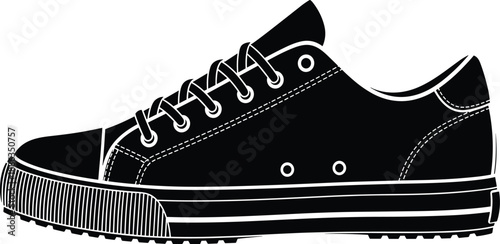 Professional Black Sneaker Silhouette, Casual Athletic Sport Shoe Vector Illustration for Fashion Design, Streetwear Footwear Branding and Fitness Lifestyle Graphics