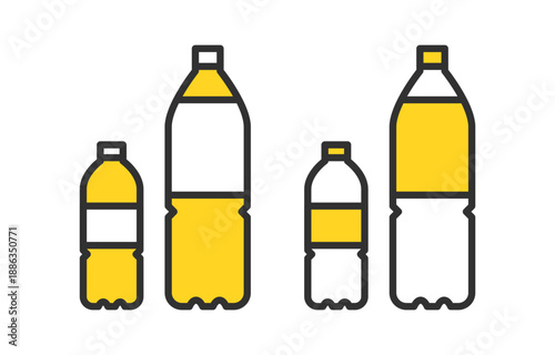 ペットボトルの容量比較イラスト（少量と大容量）。Plastic Bottle Size Comparison Illustration.