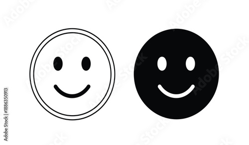 Two smiley faces in black and white on a pure