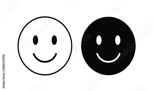 Two smiley faces in black and white colors on a pure