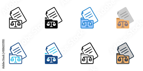 Legal Filing icons set multiple style collection. Editable stroke 
