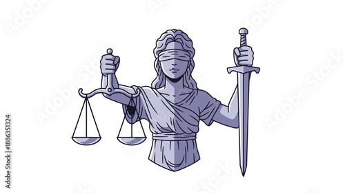 Lady Justice Statue with Scales and Sword, Symbol of Law and Justice