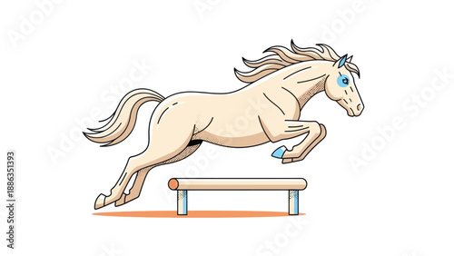 Pixel Art Horse Jumping Obstacle, Retro Style Equestrian Graphic