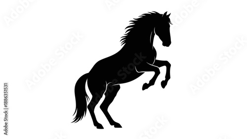 Black Silhouette of a Rearing Horse Against a White Background