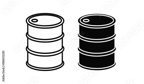 Two oil drums in black and white on a pure for industrial or business concepts