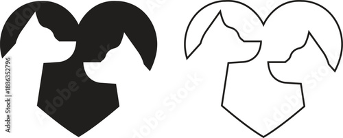 Veterinary medical pet care flat and outline icon set. Animal clinic healthcare paw heart symbols, dog hospital treatment cross logo. Pharmacy vectors illustration isolated on transparent background.