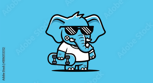 Cartoon elephant with skateboard and sunglasses