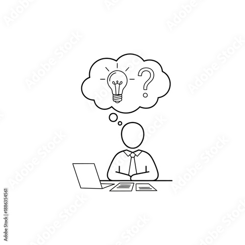 Person Thinking with Lightbulb Idea Concept.