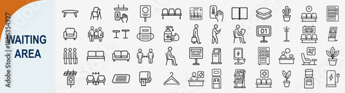 Fotografie Waiting area furniture and lounge interior line icons set for public space