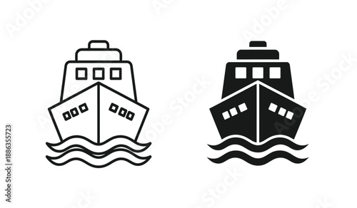 Black and white ship icons in simple line style