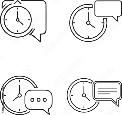 Clock with Speech Bubble Icons for Customer Support and Speed