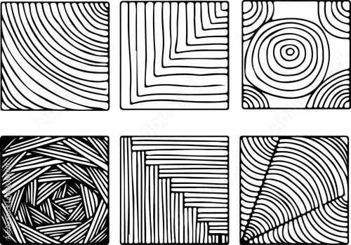 Abstract Line Texture Illustration Sheet with Hand Drawn Repeating Patterns, Organic Shapes, and Artistic Doodle Lines.