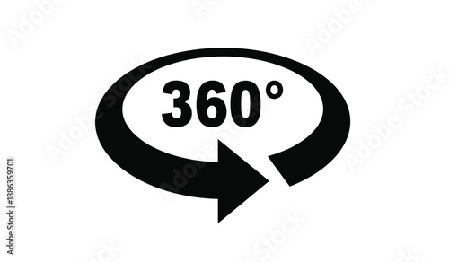 Black 360 degree rotation icon with arrow