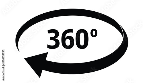 Black 360 degree rotation arrow icon for concepts of circular motion and full rotation