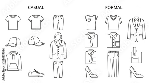 Casual and Formal Clothing Outfits Comparison Illustration.