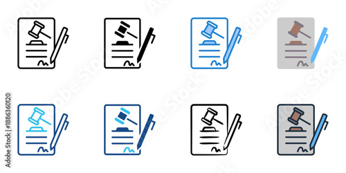 Contract Law icons set multiple style collection. Editable stroke 

