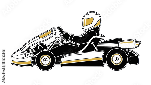 Go Kart Racer Driving Fast in Competition, Vector Illustration