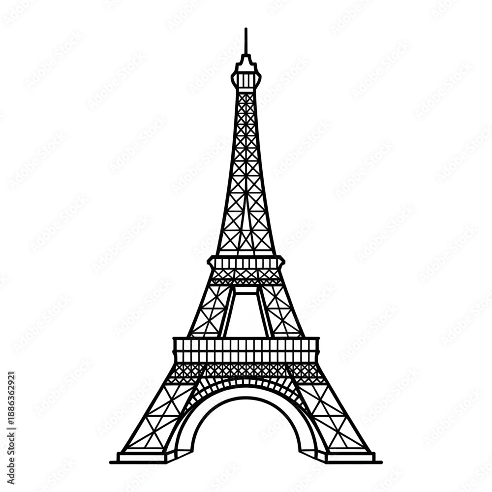 Fototapeta premium eiffel tower vector illustration coloring page 