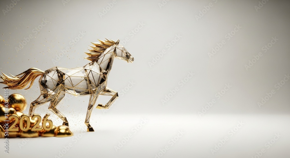 custom made wallpaper toronto digitalGolden geometric horse running with 2026 text for new year concept