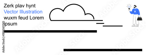 Innovation, creativity, brainstorming, cloud storage, business solutions, idea generation. Person holding lightbulb, cloud icon abstract lines. Innovation and creativity concepts are prominently