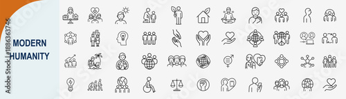 Modern humanity line icons set for social diversity and human rights
