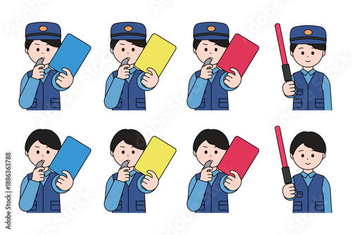 男性の地域警察官　上半身のかわいいイラストセット