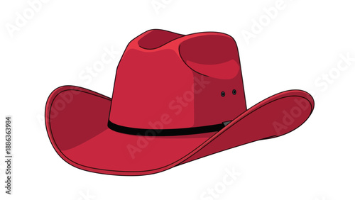 Vibrant Red Cowboy Hat with Black Band, Isolated on White Background
