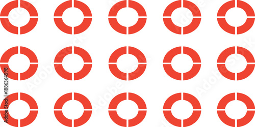 Red circular segmented ring pattern repeated in grid layout, modern abstract vector background for infographic and ui design
