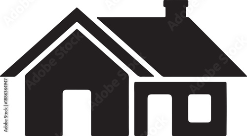 Black and white house with chimney and windows silhouette