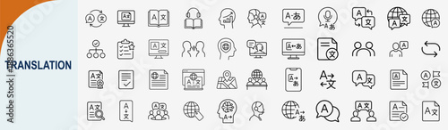 Translation line icons set for language learning and global communication