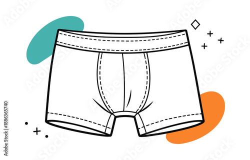 Hand drawn line art illustration of men's boxer briefs depicting comfortable apparel for daily use