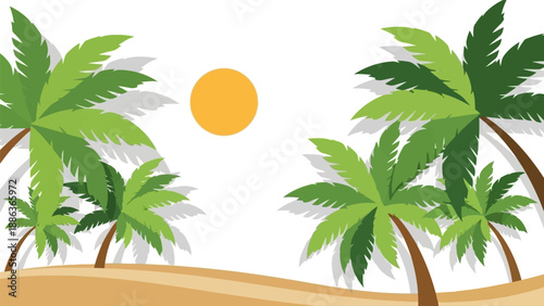 Palm Trees with Green Leaves and Sun.