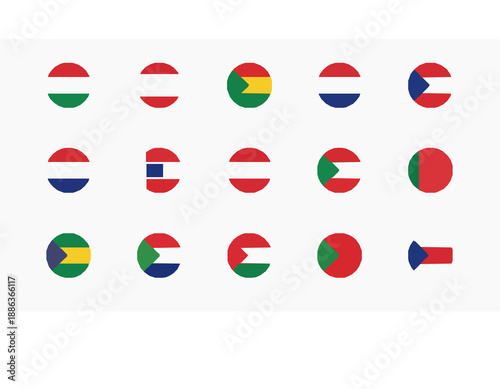 Free Download European National Flags Circular Badge Vector Collection with Country Names - GFXLoad