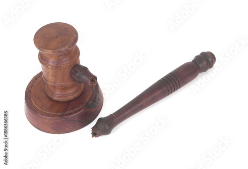 Konstfotografi Broken judge gavel isolated on white background