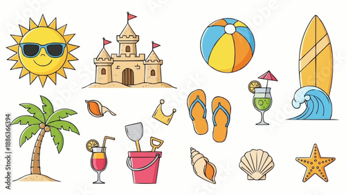 Summer Beach Vacation Elements Collection.