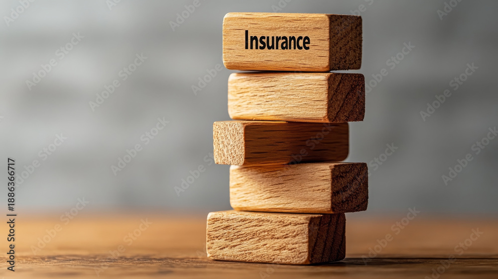 custom made wallpaper toronto digitalInsurance wooden block stack risk concept, financial security planning, stability, protection