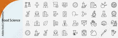 Food science research and laboratory quality control outline icon set, isolated vector.