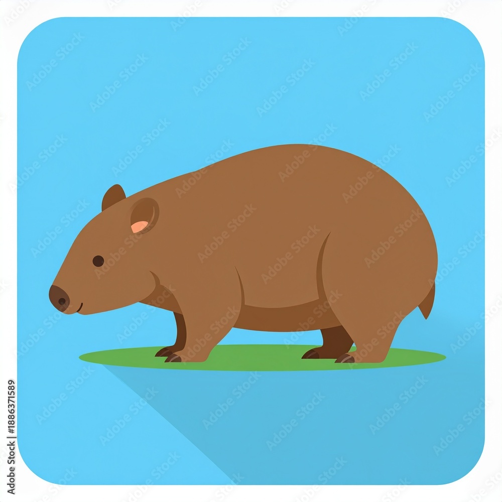 Obraz premium Brown Capybara Walking on Green Grass by Blue Water Nature Scene Illustration