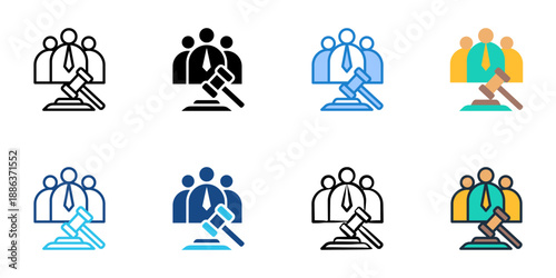 Legal Representation icons set multiple style collection. Editable stroke 
