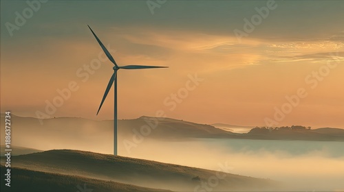Wallpaper Mural Wind turbine generating electricity at sunset with hills in the background Torontodigital.ca