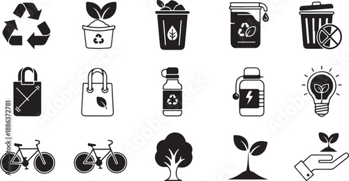 Eco friendly sustainable living icons and symbols for conservation and environment