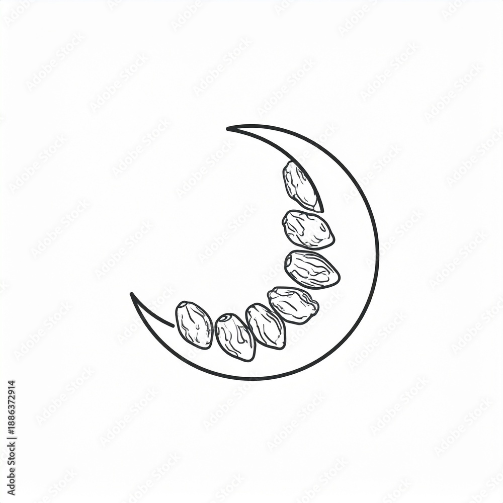 Obraz premium Hand Drawn Crescent Moon with Stars Line Art Minimalist Night Sky Illustration