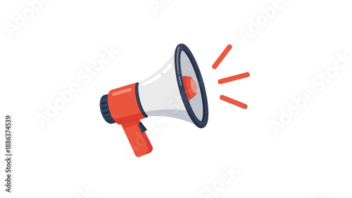 Stylized illustration of a red and white portable megaphone broadcasting an important announcement or message loudly across a minimal light background