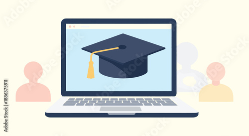 Bild auf Leinwand Digital Graduation Concept with Academic Cap on Laptop Screen and Student Avatar